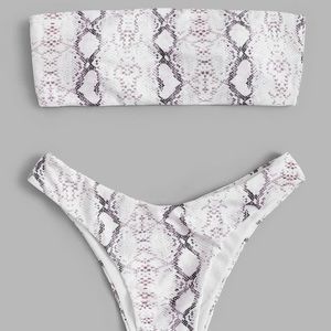 SHEIN Snakeskin Bandeau With High Cut Bikini Set